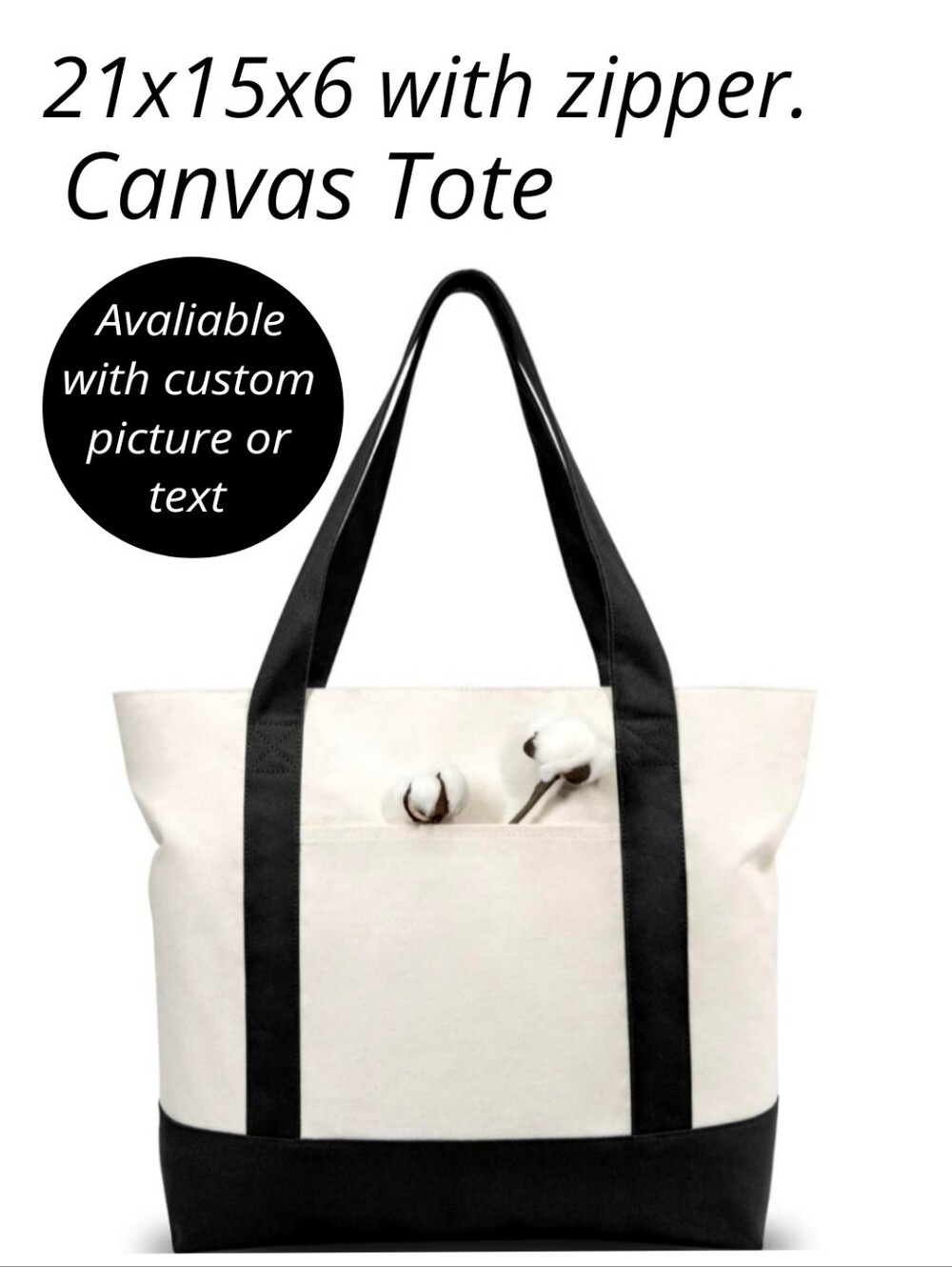 Canvas Tote Bag with Black Trim Cotton Beach Shopping Book++  Bag - Picture 2 of 7